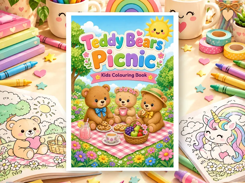 Teddy Bears Picnic kids colouring book cover